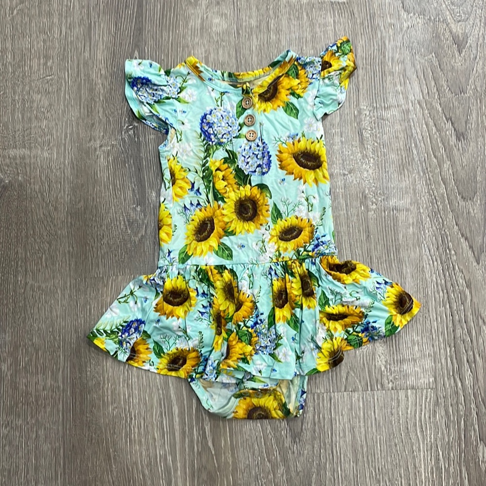 Posh peanut sunflowers bodysuit twirl dress